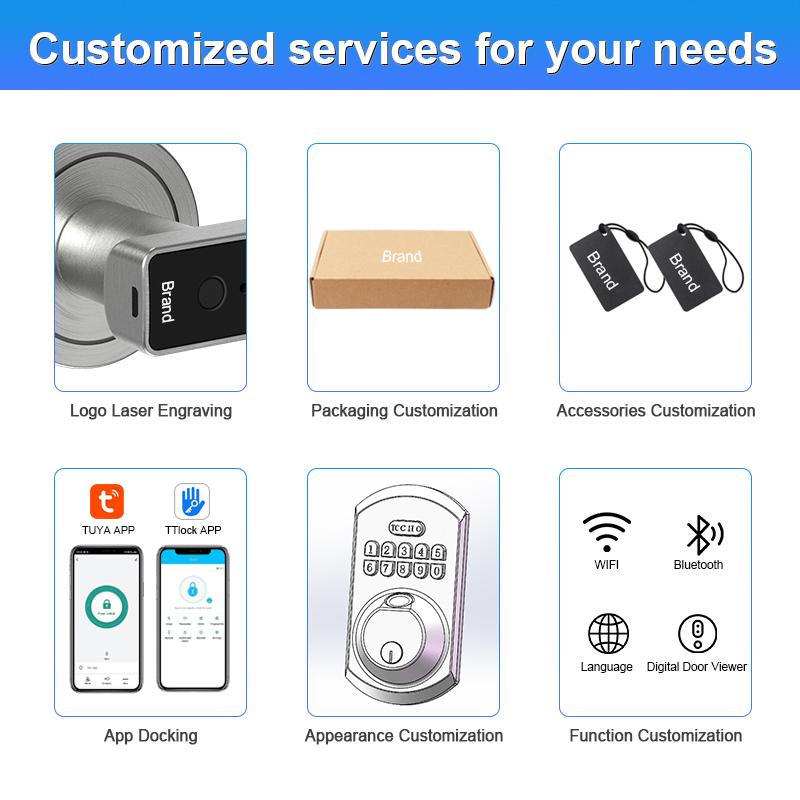2026 New Arrival Smart Handle Lock with Tuya App Remote Control for Smart Door Lock Wood/Glass Door Aluminium Alloy for