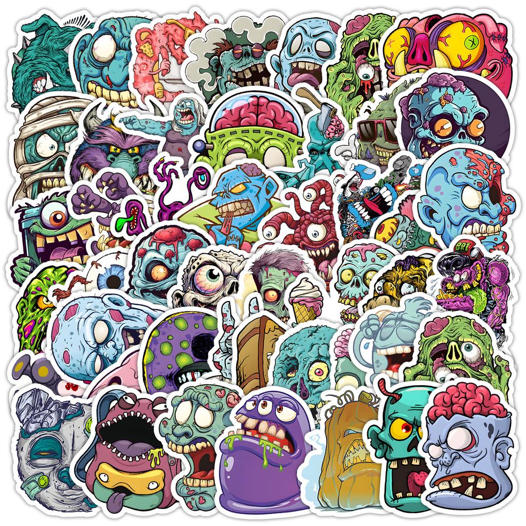 50 Pieces of Cartoon Monster Graffiti Stickers, Creative DIY Monster Stickers for Mobile Phones and Computers, Waterproof Decorative Stickers
