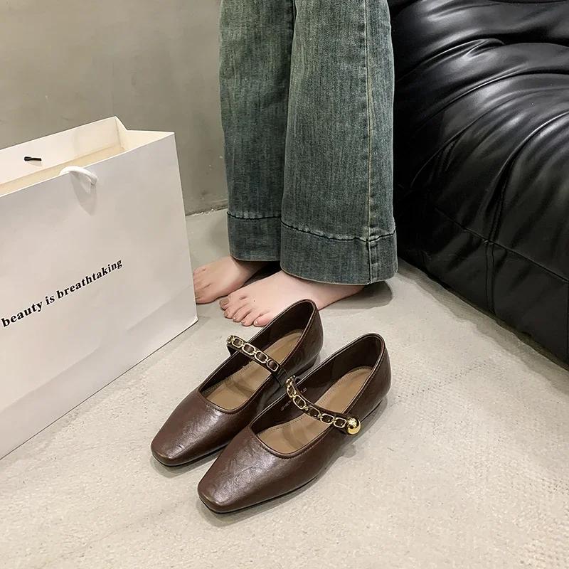 Women's Fashion Casual Shoes New Luxury Leather Buckle Thick Heel Women's Mary Jane Shoes Soft Sole Women's High Heels Versatile