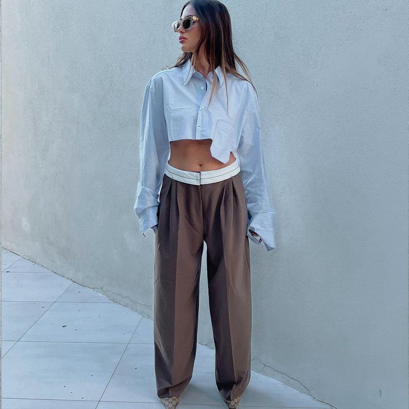 Autumn Fashion Chic White Women Blouse Sexy Lapel Long Sleeve Crop Shirts Lady Streettop Woman Blusas Clothing Pockets