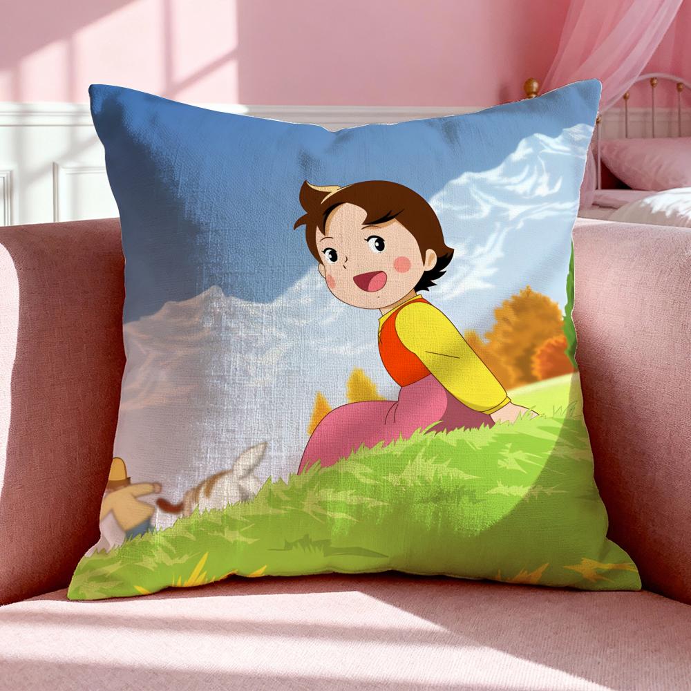 Cartoon Hheidi Girl Of The Alps Cushion Cover Breathable Linen Pillowcase Summer Odorless Eco-Friendly Invisible Zipper Washable