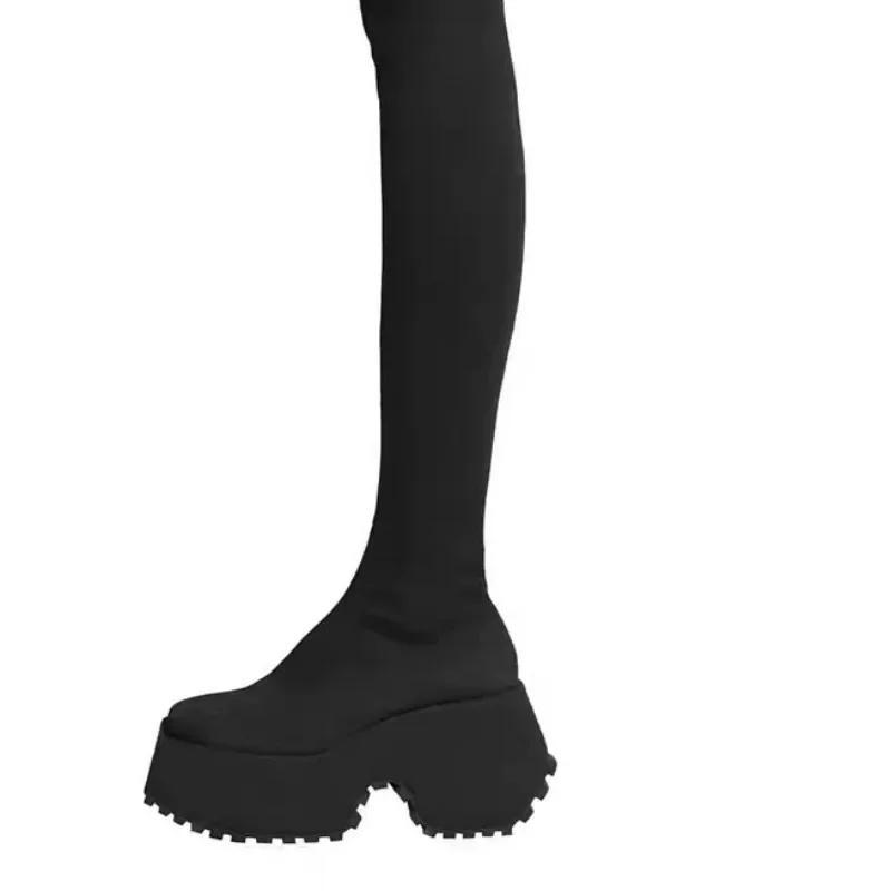 fashion Women's Shoes 2024 Fashion Slip-on Women's Boots Hot Sale Round Toe Modern Boots Women New Plus Size Platform Knee-High Boots