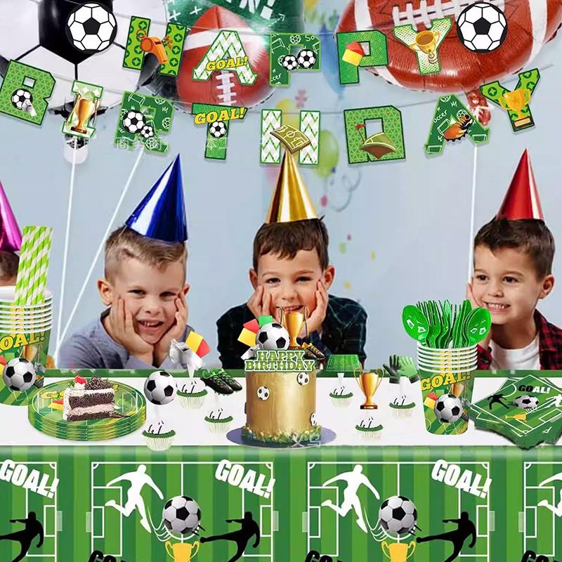 Football Themed Party Disposable Tableware Soccer Flag Paper Tray Tissue Ballon Cup Tablecloth Baby Shower Birthday Decoration