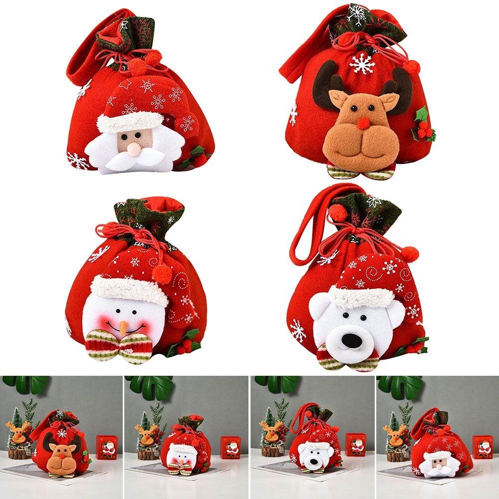 Flannel Santa Gift Bag Drawstring Closure Candy Gift Bag  Christmas Decoration