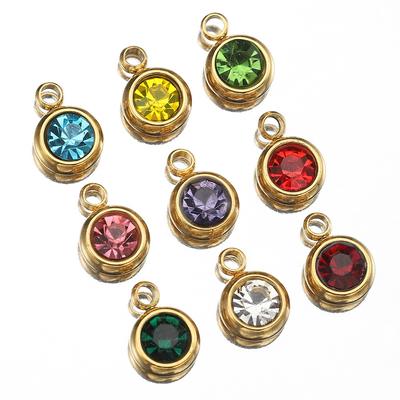 6Mm Gold Titanium Steel Rhinestone 12 Birthday Stone, Lucky Birthday Stone Pendant Diamond DIY Jewelry Accessories