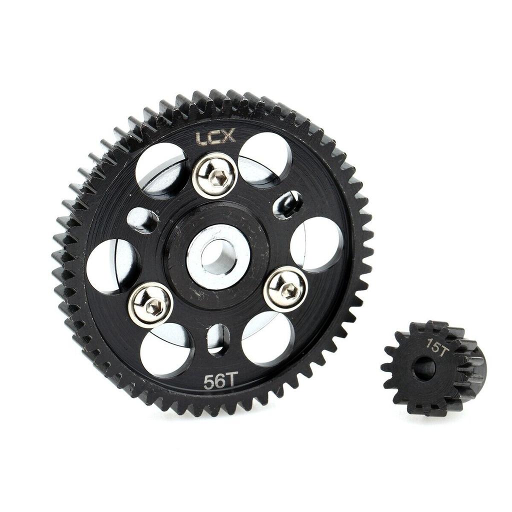 LCX Racing 1/10 RC Crawler Hard Steel 32P 56T Spur Gear w/ 15T Pinion Gear for Axial SCX10 Wraith Upgrades Parts Accessories