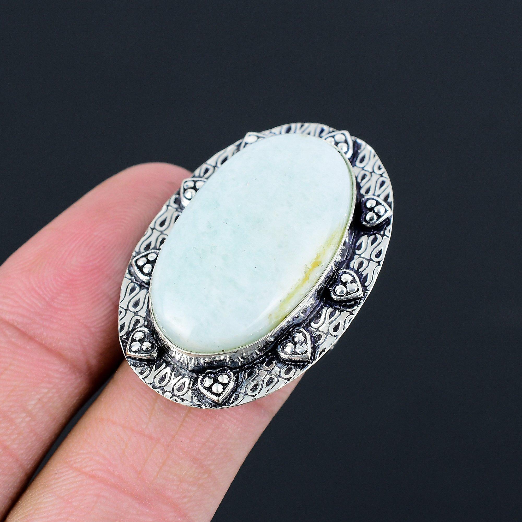 Womens day Deal Amazonite Stone Artisan Ring Jewelry Size 7.5 Sterling Silver 7.5