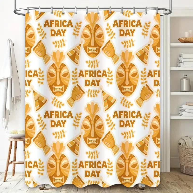 Tonnika Chen Orange Africa Day Shower Curtain African Pattern Bath Rug Fabric Shower Panel Waterproof Decorative Bathroom Unique Gift Ideas F