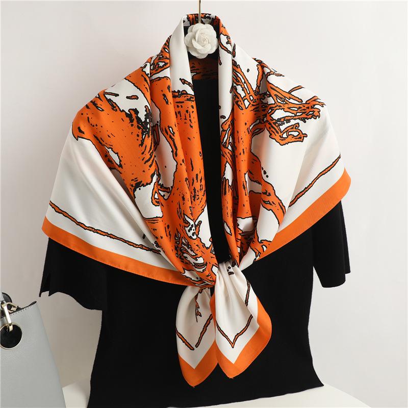 European and American style silk scarf scarf women's new shawl thin autumn and winter square scarf fashion animal horse simple scarf twill