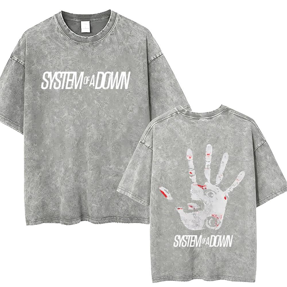 T-shirt Vintage Lavé System Of A Down Homme Rétro Rock Metal T-shirts Oversize Homme Décontracté Coton Haute Qualité
