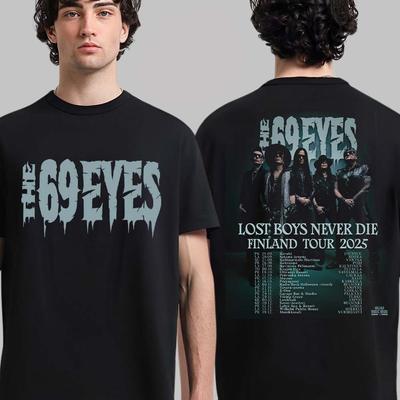T-shirt Unisexe Coton Oversize Grande Taille The 69 Eyes Lost Boys Never Die Tournée Finlande 2025 Calendrier Dates de Tournée Recto Verso