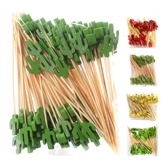 Yousheng 100 Pcs Food Picks Disposable Bamboo No Harm Cactus Shape Salad Sticks for Banquet