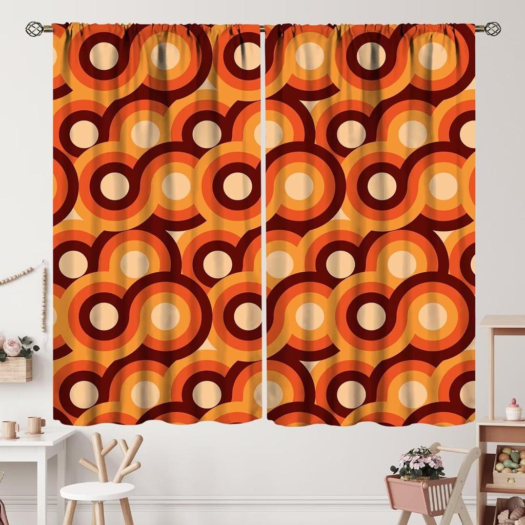 Geometrisch Groovy Patroon Gordijnen Vintage Jaren 70 Retro Jaren 60 Abstracte Kunst Esthetisch Gordijn met Stangzak voor Slaapkamer Woonkamer