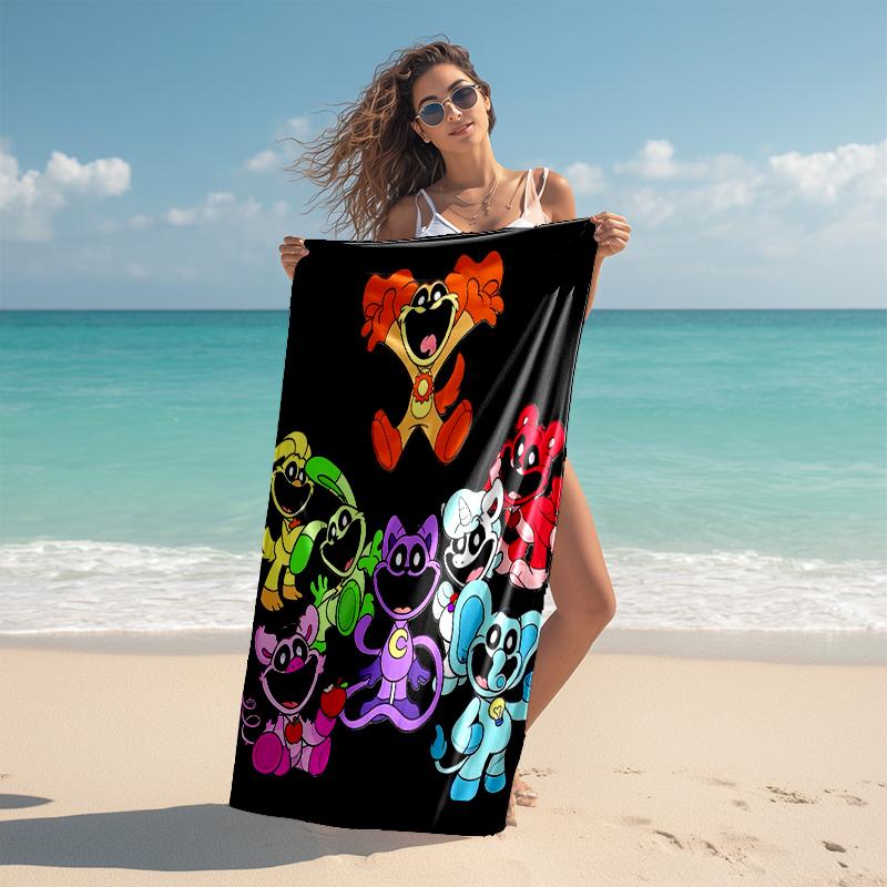 Beach Towel with Smiling Critters Pattern - soft,absorbent,machine washable Lightweight&Modern,swimming,Travel Essentials