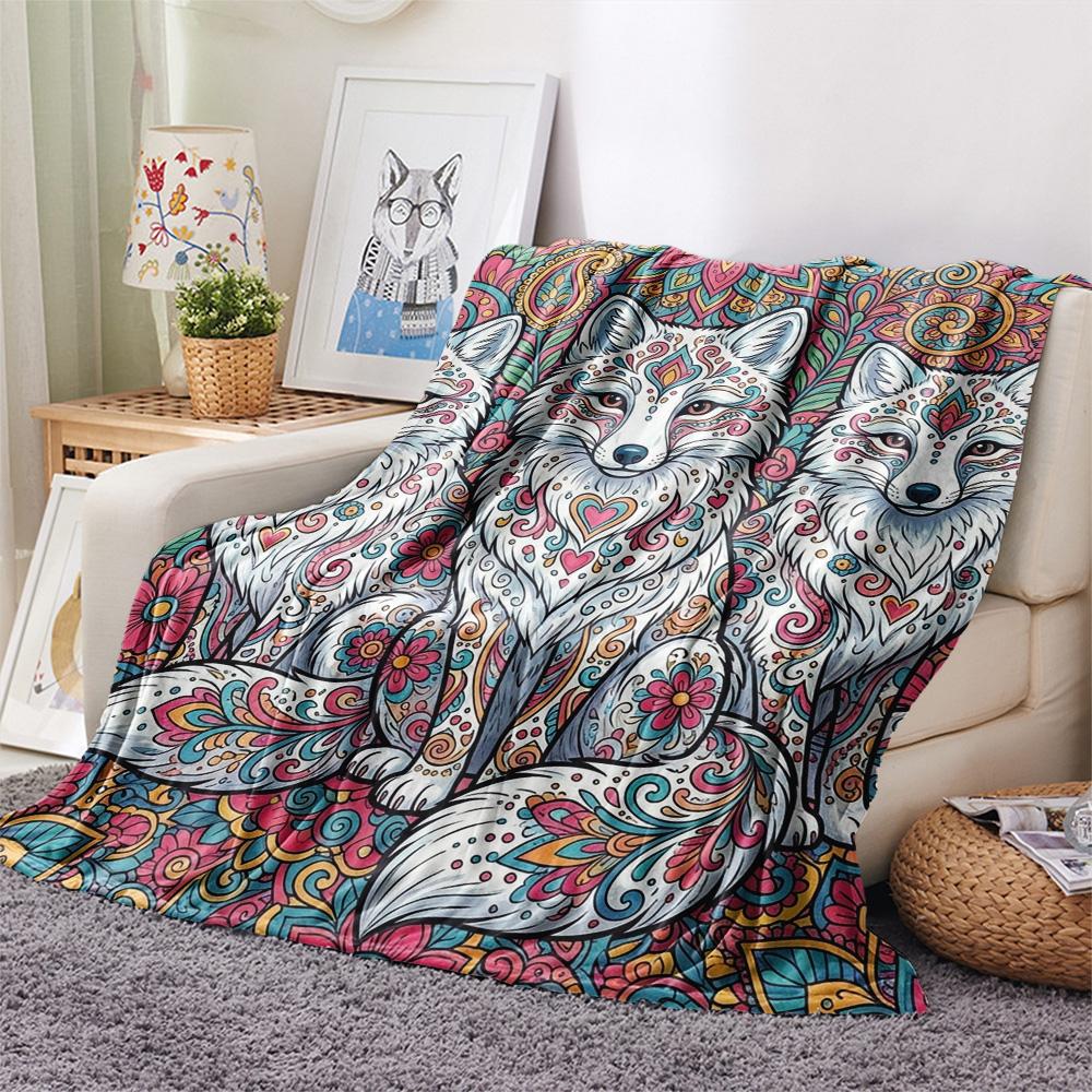 1PC Bohemian Art Animals Print FlAannel Blanket, High quality Comfortable for All Seasons, Home Decor, Warmth and Comfort