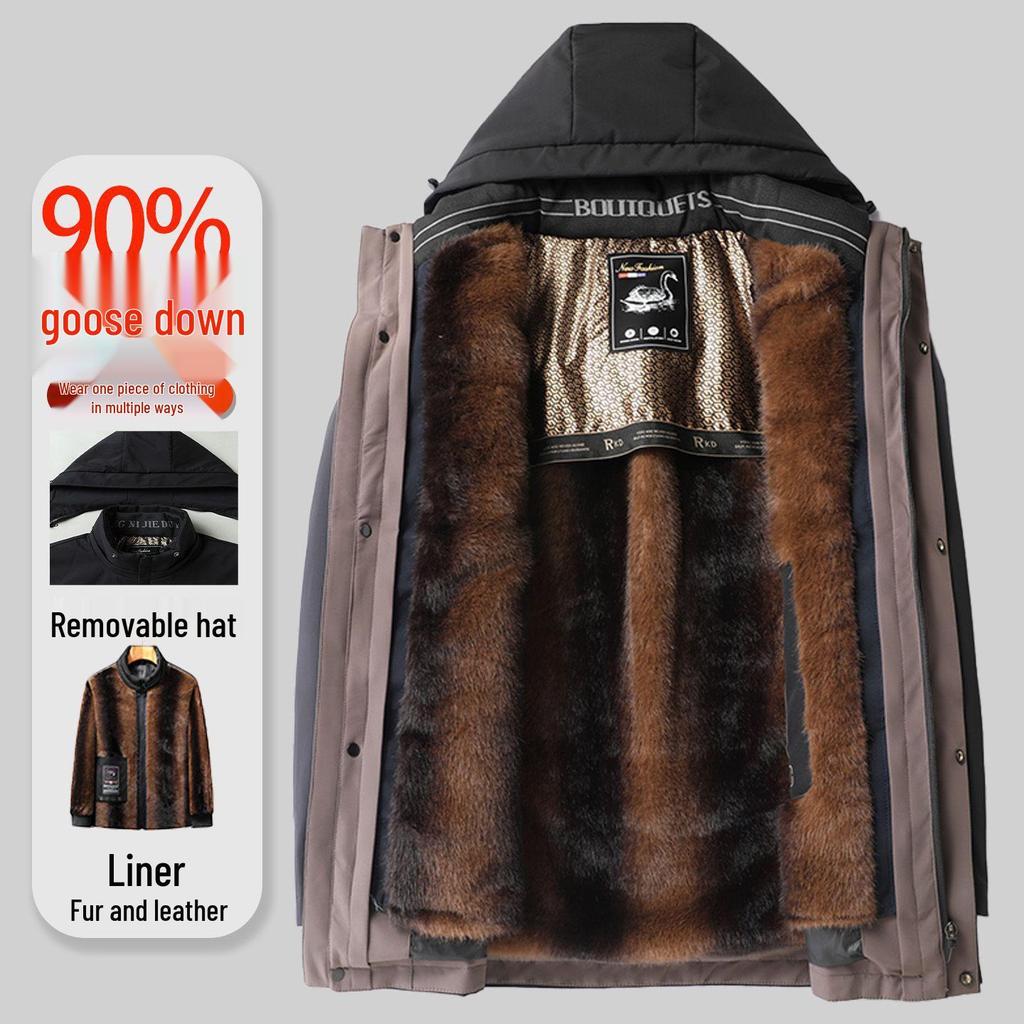 2025 Winter Men's High-End Thickened Goose Down Jacket with Detachable Liner.