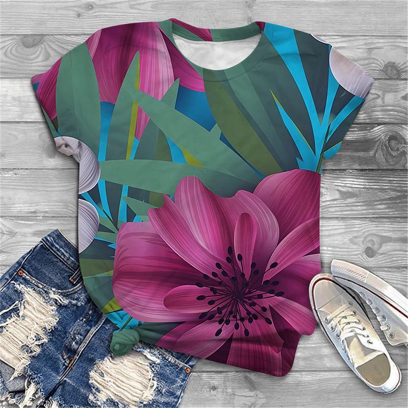 

Летний женский топ с коротким рукавом, пуловер, мода 2000 года, повседневная футболка с цветочным принтом и круглым вырезом, размеры XXS-6XL 2XL