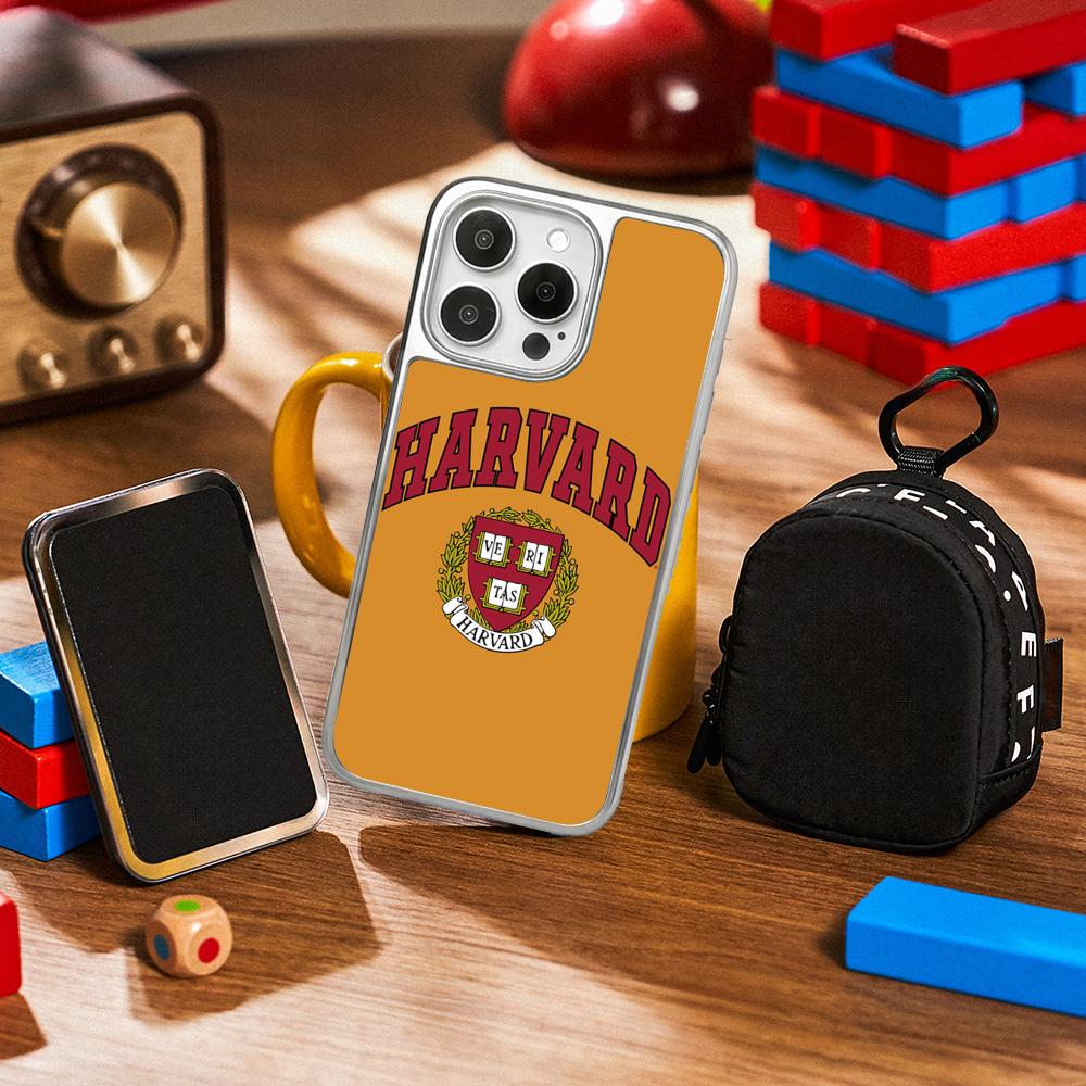 

H-har-vardes logo fashion pattern ins Phone Case for iPhone 16 15 14 13 12 11 Pro Max Sheepskin Silver-edged protective case iPhone12ProMax