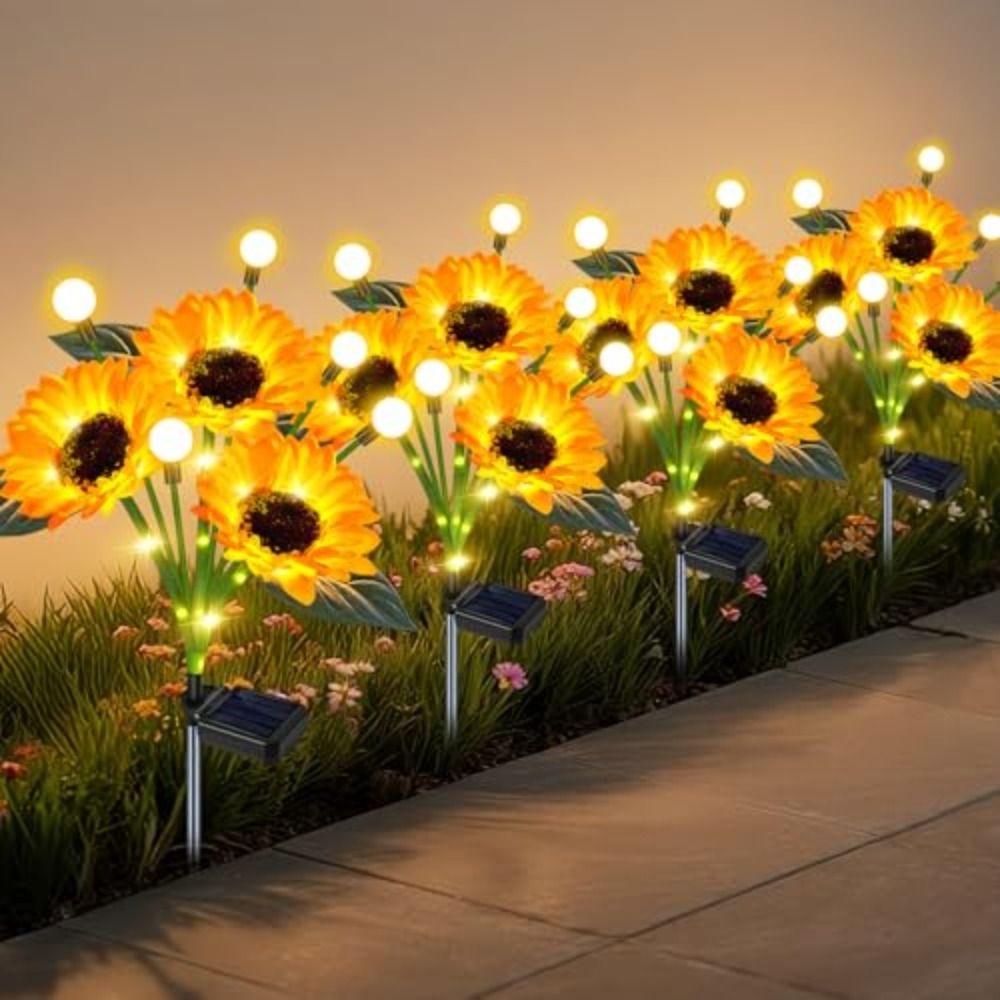 Yellow Flower Solar Sunflower Lawn Lamp 3/6 Heads Ground Mounted Light  Yard Decoration