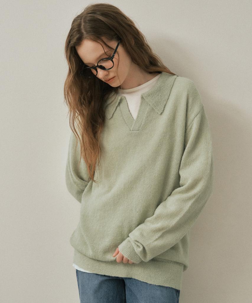 Wednesday Oasis For Woman W/Ash Open Collar Wool Knit_Mint(Wc25-Kn82)