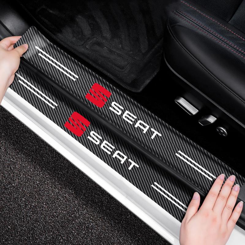 Heiße Neue Mode Auto Türschweller Kratzschutz Dekor Kohlefaser Aufkleber Für SEAT Ibiza Leon Arona Ateca Tarraco Alhambra Cupra