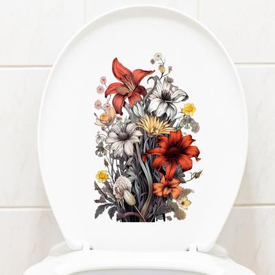 Fresh Flower Waterproof Self Adhesive Toilet Lid Sticker for Bathroom Tile Home Decor
