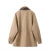 Giacca a vento da donna a lunghezza media, con colletto a revers, vita larga, stile utility, funzionale