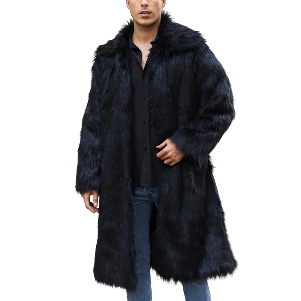 Ανδρικό μακρύ παλτό από ψεύτικο τρίχωμα ζώων Ζεστό παλτό με γυριστό γιακά Ζακέτα Χειμερινό μπουφάν Fuzzy Fleece Ανοιχτό μπροστά