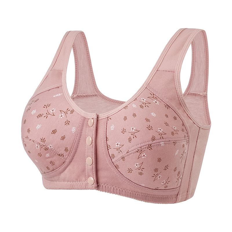Plus Size Floral Print Cotton Bra with Front Closure and Wide Comfort Straps