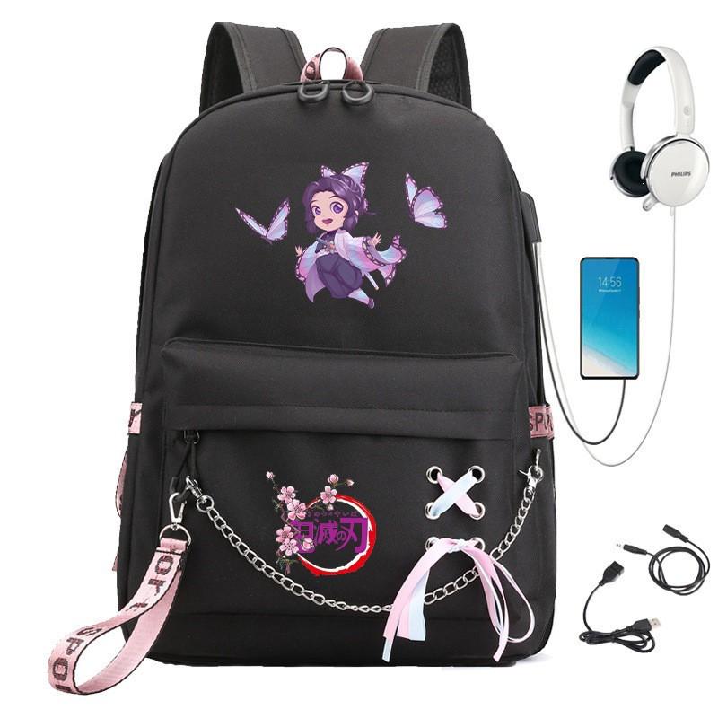 Anime Cosplay School Backpack With Chain Strap Teens - Lightweight Waterproof Canvas Rucksack High Students