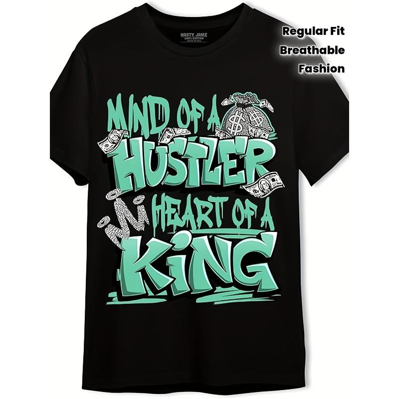 Generic Hustler Heart King Unisex T-Shirt 220g Cotton Graffiti Money Print AJ3 Match Black/White Casual