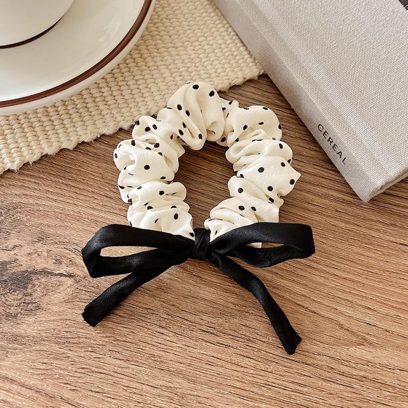 Versatile Polka Dot Bow Hair Tie for Women – High Elastic Fabric Ponytail Holder Rubber Band