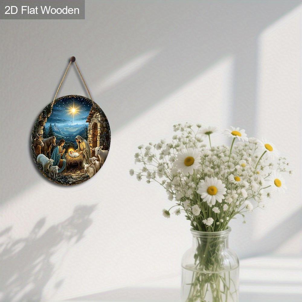 Nativity Wooden Christmas Sign with Starry Sky & Stone House Pattern - Charming Navidad Sign and Plaques - Ideal Christmas Gift for Friend