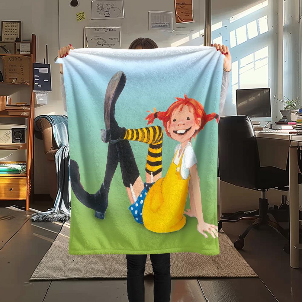1PC Pippi Longstocking Print Flannel Blanket, High Quality All Seasons, Home Decor, Warmth and Comfort, Perfect for Christmas Gifts