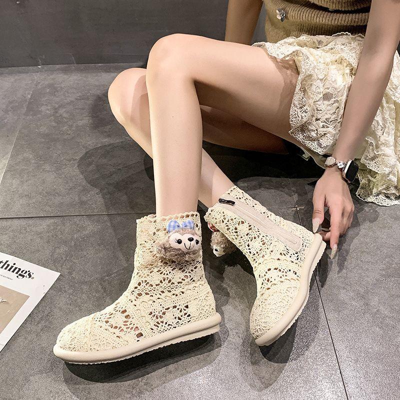French Hollow Long and Short Boots Women Go Out Fashionable Retro Mesh Boots Women Cool Boots New