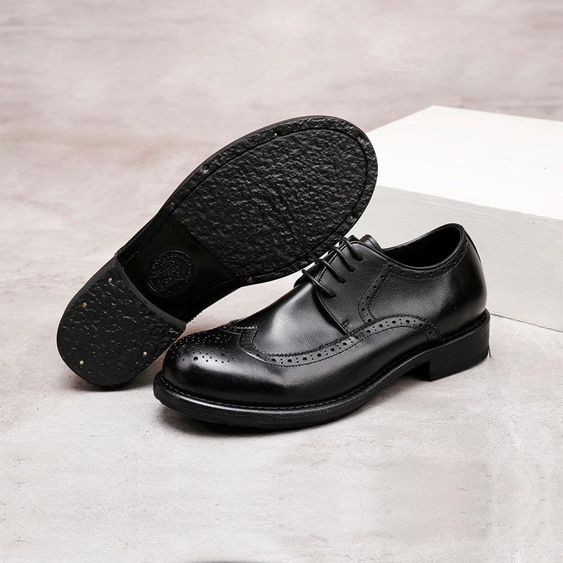 Dress Business Casual Leather Shoes Big Head Shoes Men'S Leather Retro Washed Engraved Goodyear British Wedding Shoes