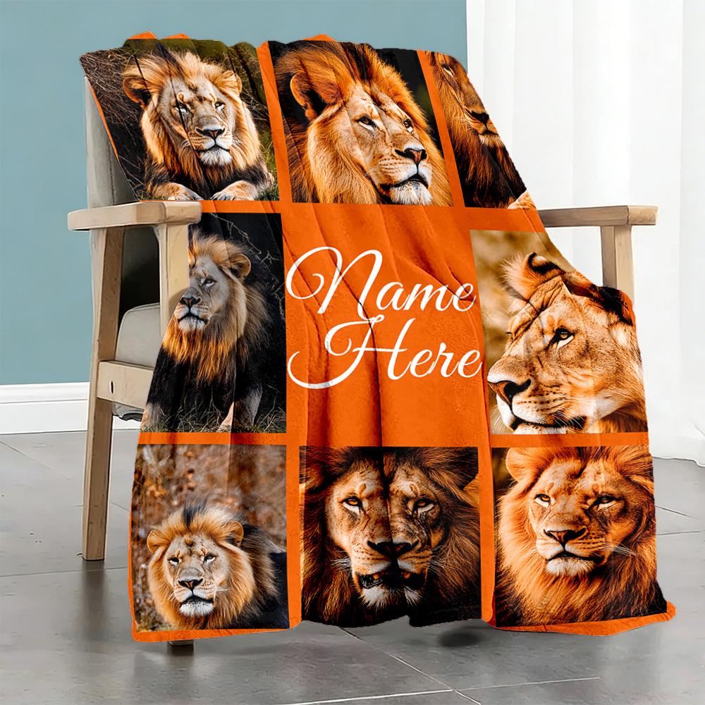 Lion Personalized Text Blanket Cozy Personalized Blanket Soft & Cozy Throw For Chair Livingroom Office Couch Ideal for All Seasons