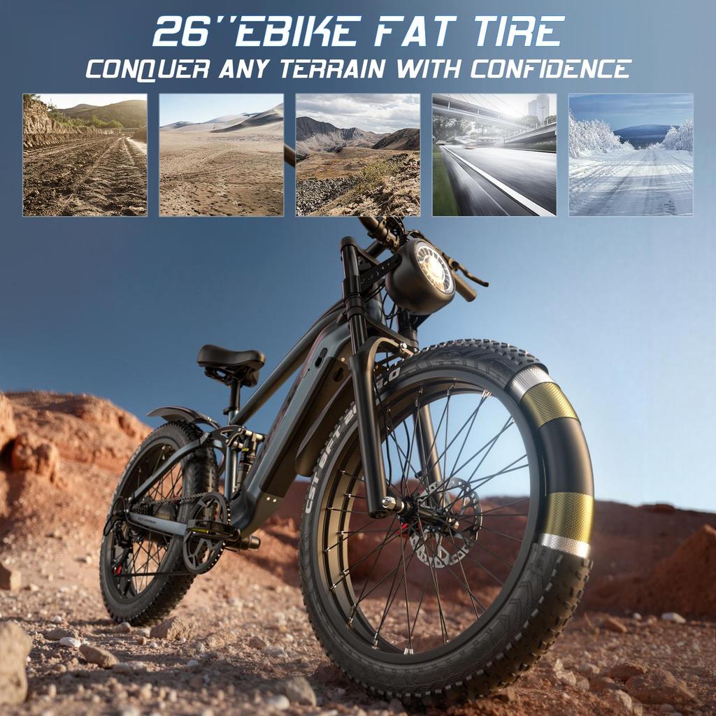 Elektrické kolo TIFGALOP 26 palců, motor 1000W, vyjímatelná lithiová baterie 48V22Ah, dojezd 45-90 km, dvojité tlumiče