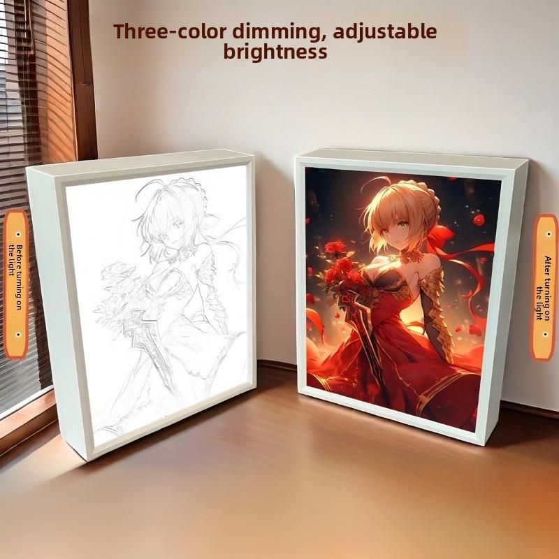 21cm/8.27in Fate Anime 3D Light Painting Box Tri Color Dimming Peripherals Cartoon Bedroom Table Top Display Birthday Decoration