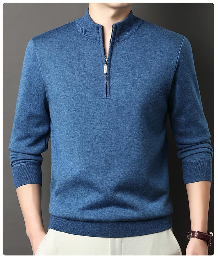 Men's Zipper Half-High Collar Knit Sweater - Mid & Young Adult Pullover Warm Base Layer