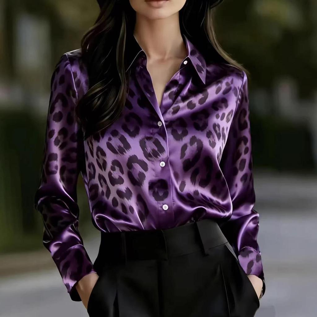 Cross2026 Damen Hemd mit Leopardenmuster - Europäisch-Amerikanische Frühjahrs-/Herbst-Freizeitmode
