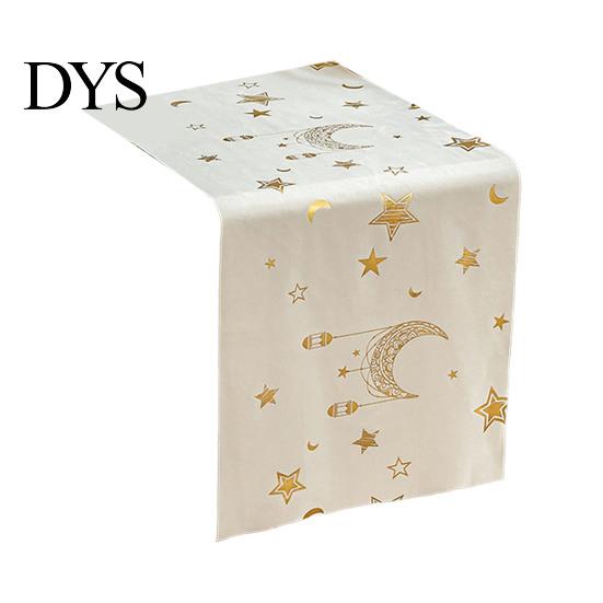 Modern Table Dressing Eid Mubarak Runner, Ramadan Gold Moon Stars Tablecloth, Islamic Happy Holiday Home Accessories Rectangular Cloth for Dining