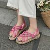 Fashion 2025 Summer Women's Hemp Rope Woven Sandals Roman Rainbow Color Bohemian Straw Flat Sandal Casual Slip On Beach Shoes for Women