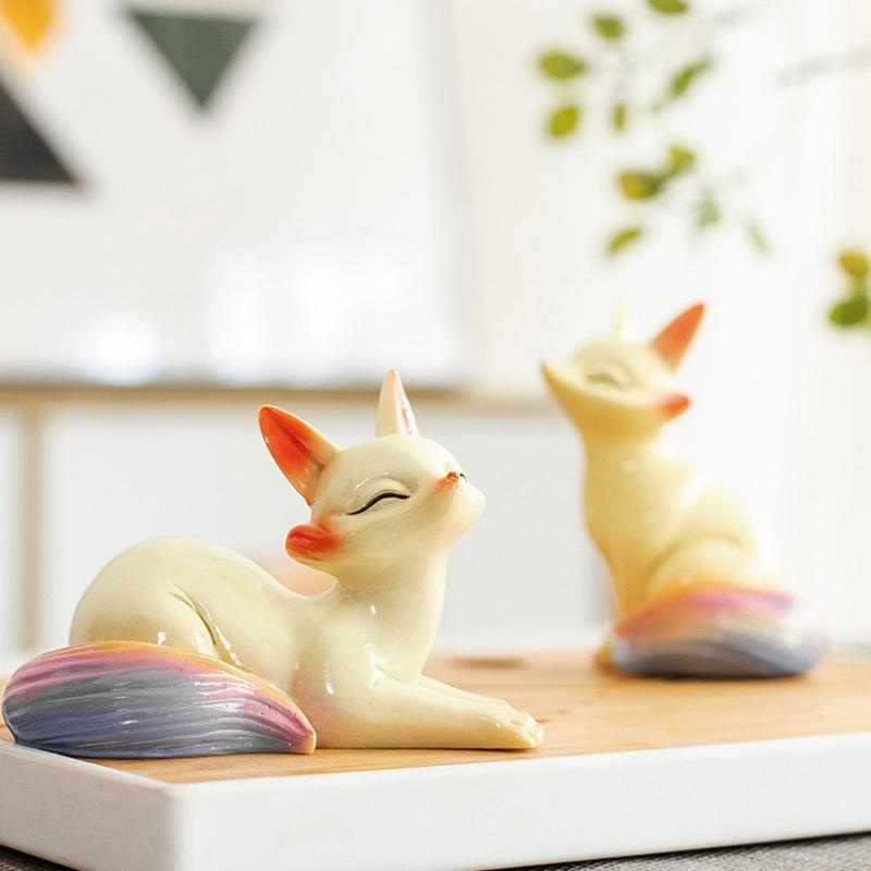 Artistic Foxes Teas Pet Figurine Heat Reactive Resin Craftsmanship Unique Table Decoration Gift Teas Ceremony Accessory