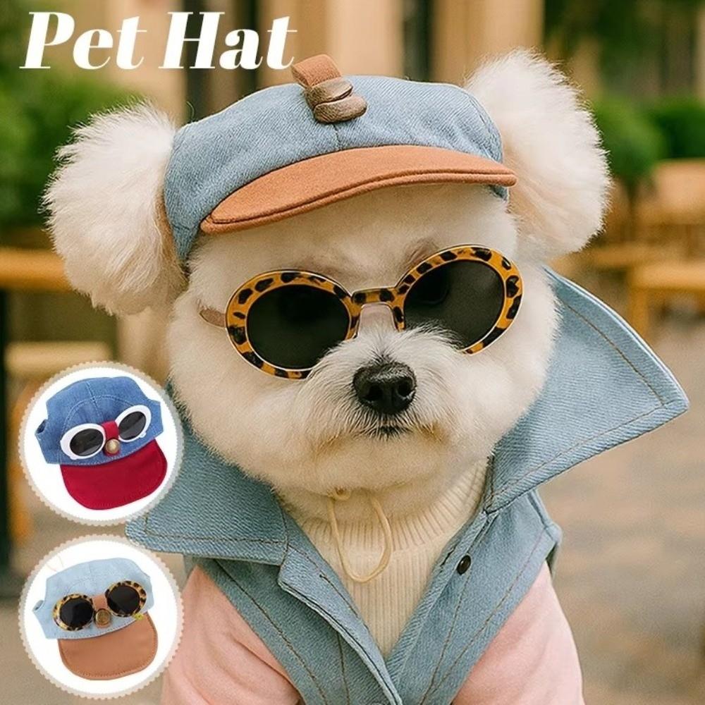 Denim Cap Dog Sun Hat with Sunglasses Korean Style Dog Sports Hat Dog Visor Hats  for Puppy Dogs