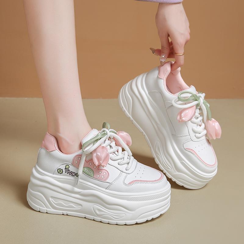 Fashion 8CM Women's Sports Shoes 2025 Autumn Pink Comfortable Fashion White Female Thick Bottom Skateboard Shoe Women Casual Sneakers