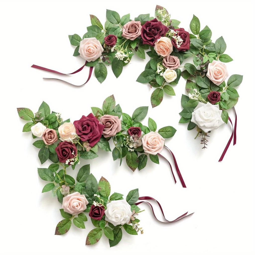 2 Stück Stuhllehne Blumengirlande Floral Künstliche Blumenarrangements Tischmittelstück Dekoration für Zuhause Hochzeitsparty Wohnzimmer Schreibtischdekoration