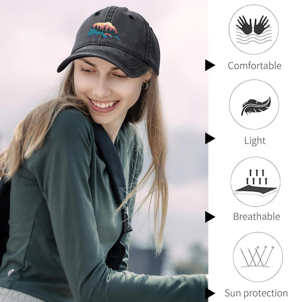 Bear Mountain Sunset Graphic Baseball Cap Vintage Washed Cotton Adjustable Outdoor Dad Hat