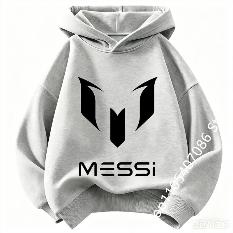 Football Star Cartoon Print Autumn/Winter Coat Messi Children's Hooded Sweatshirt Boys' Sports Shirt Girls' Casual Top