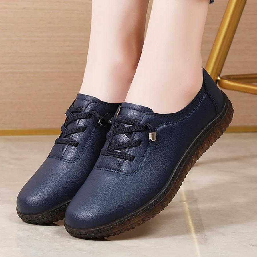 100% Leather Spring/summer Women's Casual Walking Sneakers Soft Soled Flats Breathable Lace-up Loafers for Women Tenis De Moda